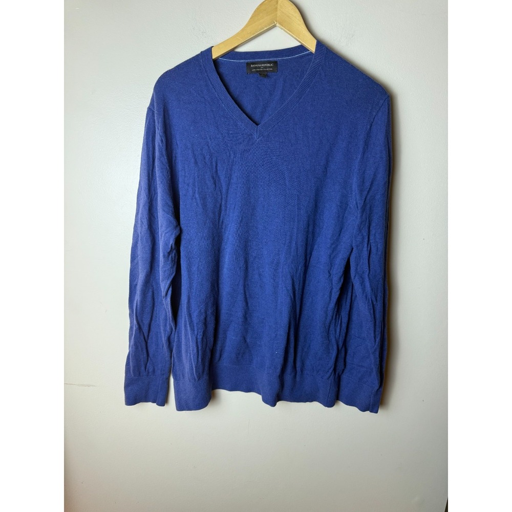 Banana Republic Knit V-Neck Pullover Sweater Mens L Blue Solid Casual